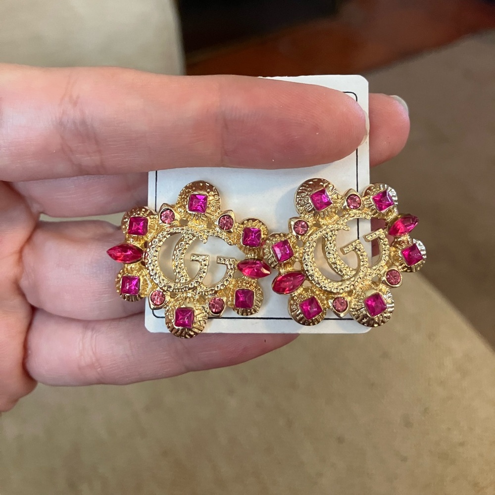 Pink and gold gg fashion earrings - Picture 2 of 5